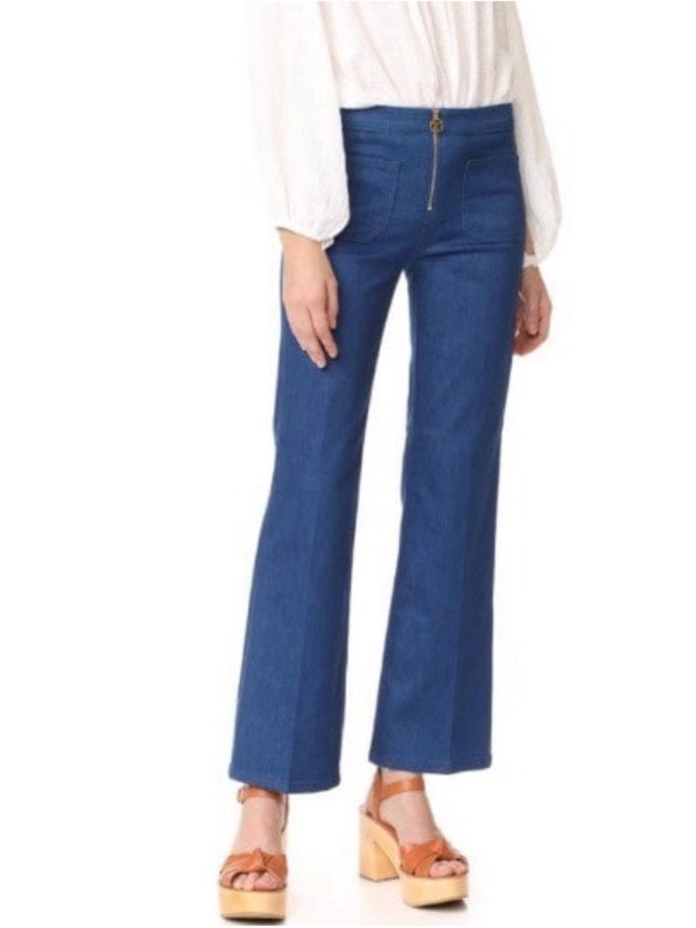 TORY BURCH Luisa Zip Front Flare Jeans in Rinse Blue Color Women’s Size 32